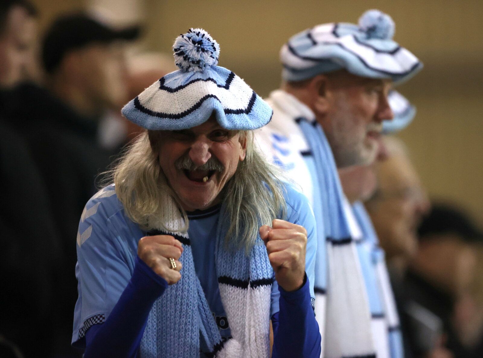 Football Supporters Coventry Sky Blue and Navy Jester Hat 